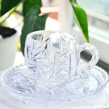 Crystal Cup and Saucer Set with Embossed Pattern, Daily, Promotional Use